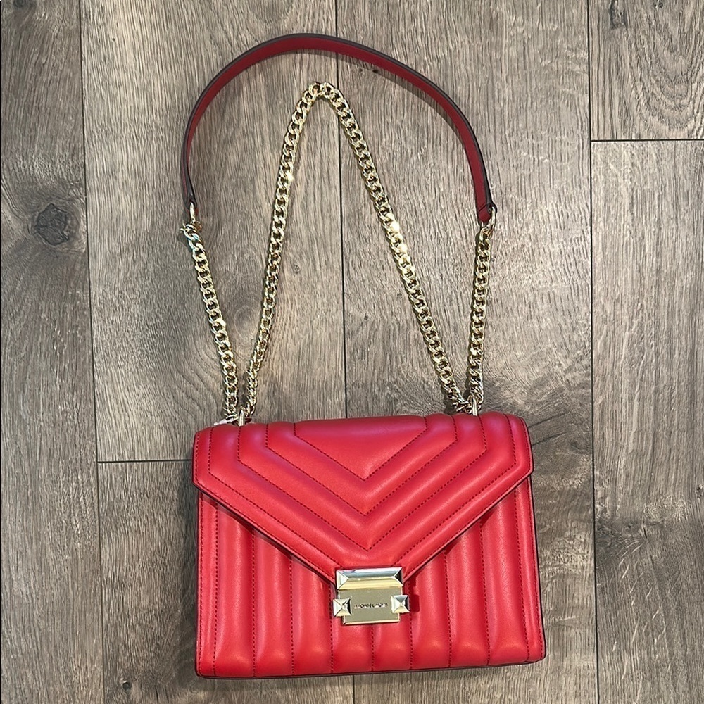 Michael Kors Red Quilted Leather Shoulder Bag - Picture 7 of 13